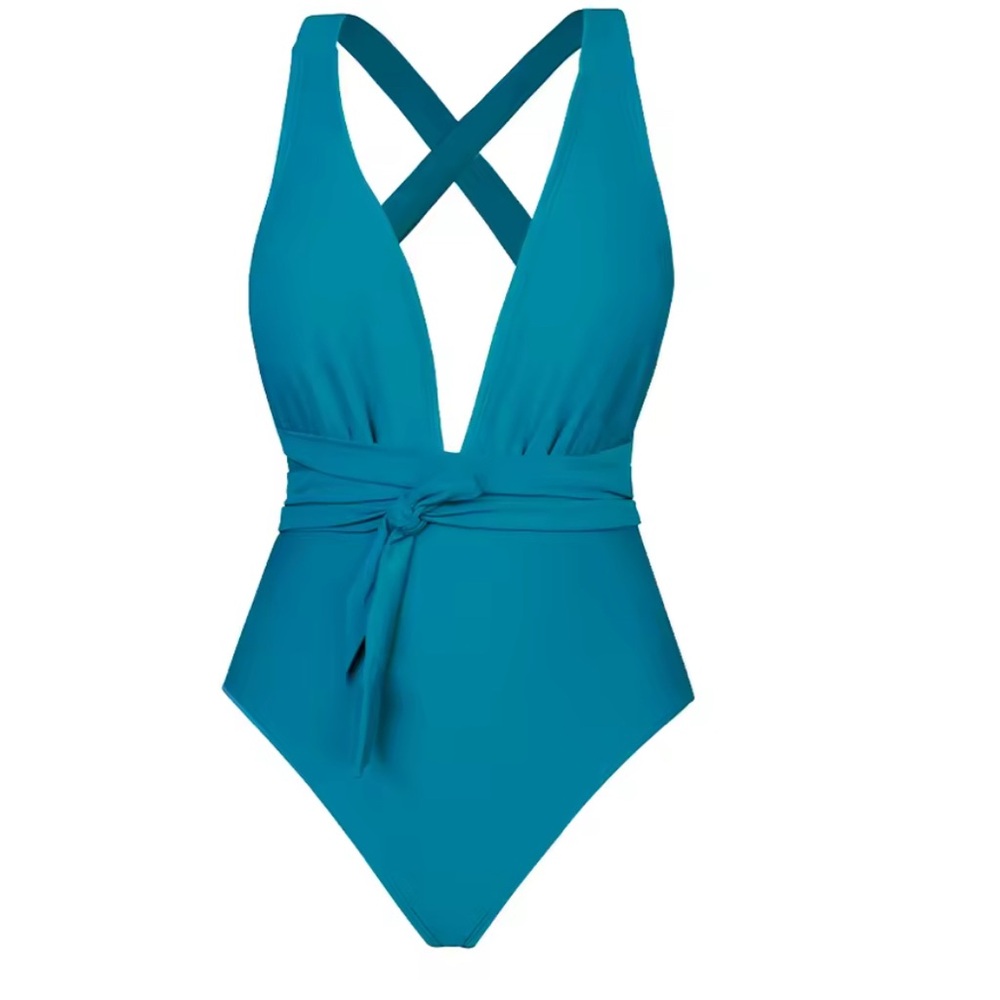 Criss Cross Wrap Tie Plunge One-Piece Swimsuit For Women Sexy Backless
